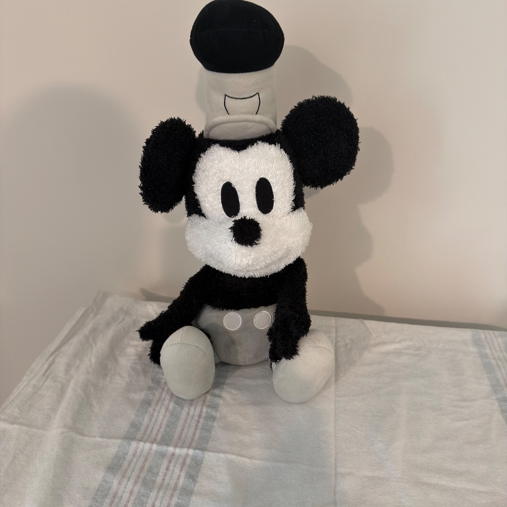 Disney Mickey Mouse Steamboat Willie Weighted Plush 2.5lb Sensory Toy Grayscale